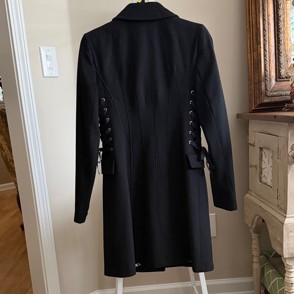 Betsey Johnson Black Trench Coat with Side Lacing Detail - Picture 6 of 10